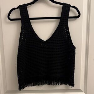 Chic Black Knit Crop Top with Fringe